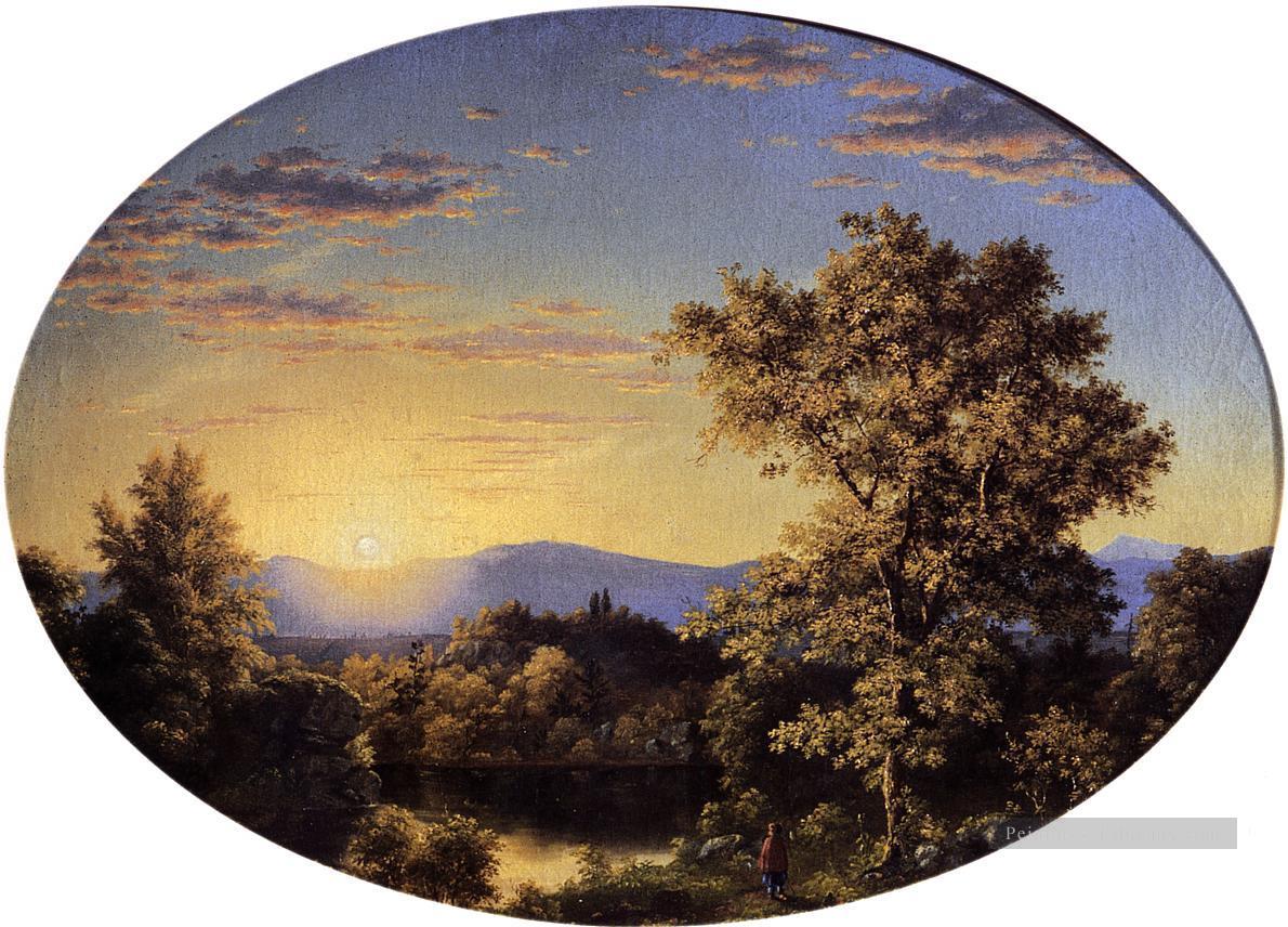 Crépuscule dans le paysage des Montagnes Fleuve Hudson Frederic Edwin Church Peintures à l'huile